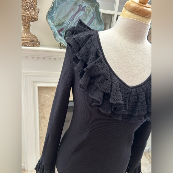 Ralph Lauren Black Ruffled Ribbed Knit Top - Picture 3 of 8
